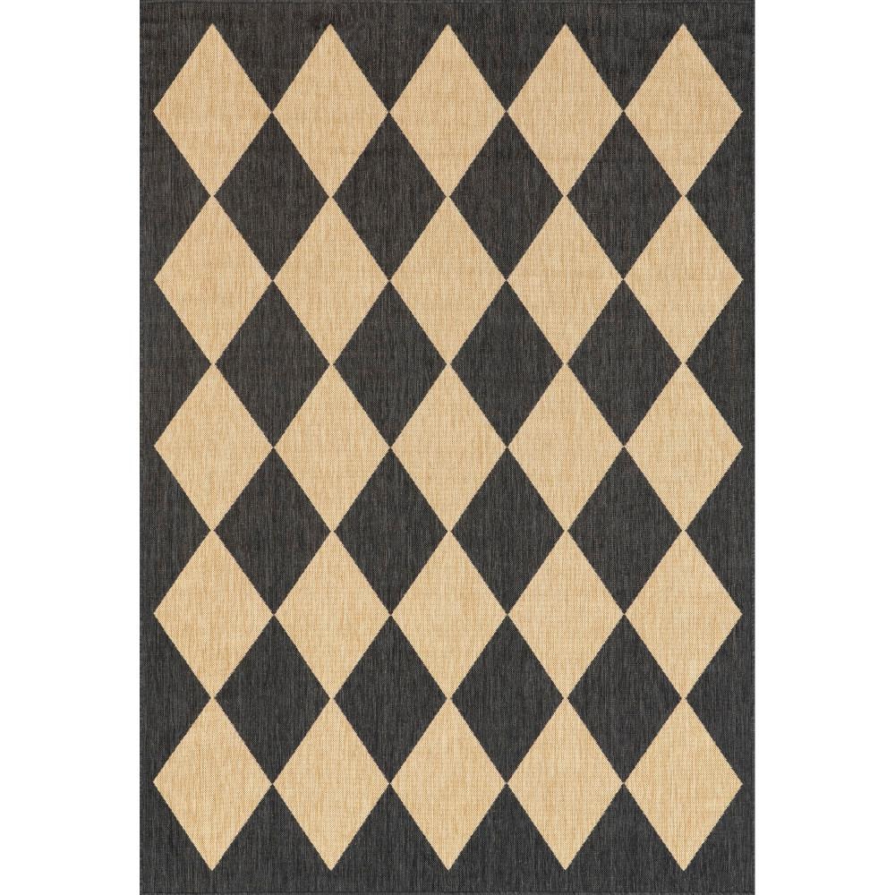 Sabina Dark Grey Diamond Trellis Synthetic Area Rug