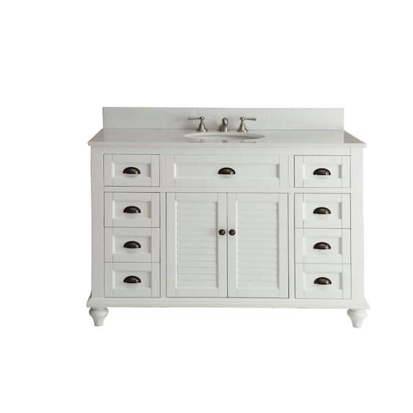 Glennville 49 in. W x 22 in. D x 35 in. H Bathroom Vanity in White with White Quartz Top