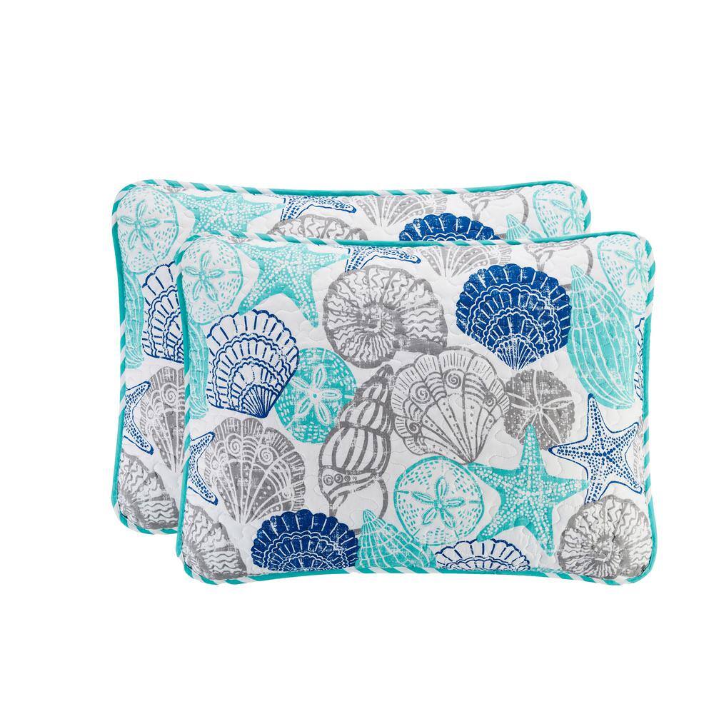 King Size Blue Microfiber Reversible Coastal Quilt Set