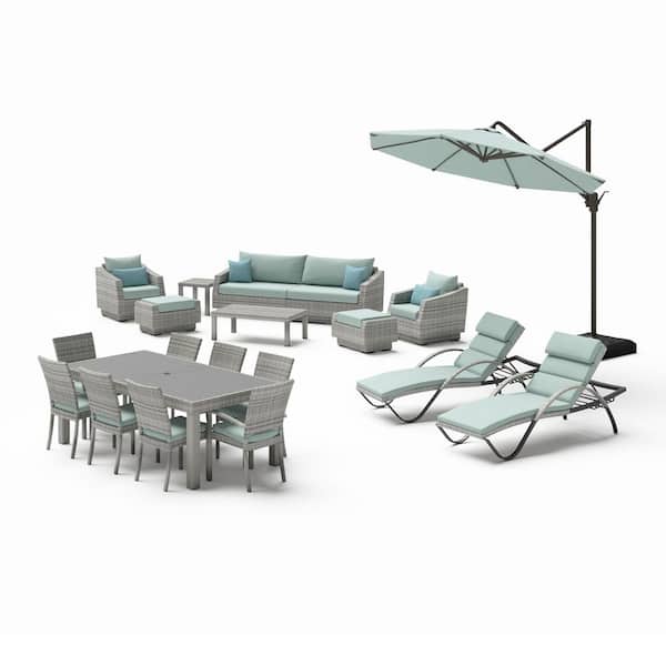 Cannes Estate 20-Piece Patio Conversation Set with Sunbrella Spa Blue Cushions