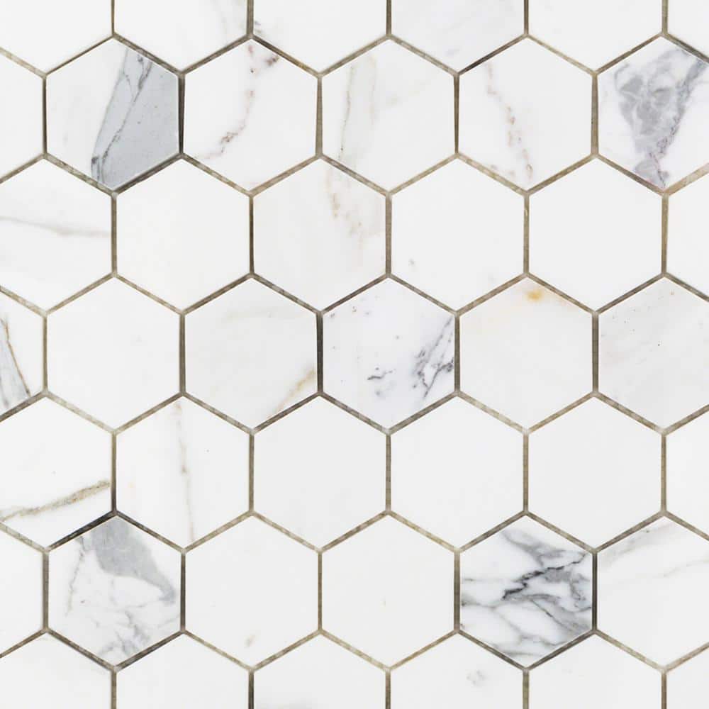 Ivy Hill Tile Hexagon Calacatta 11.75 in. x 12.37 in. x 10 mm Marble Mosaic, White & Gray -  EXT3RD100483