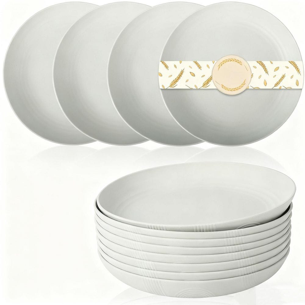 Wudkey 9 in. Gray Wheat Straw Unbreakable Dinner Plates (Set of 8)