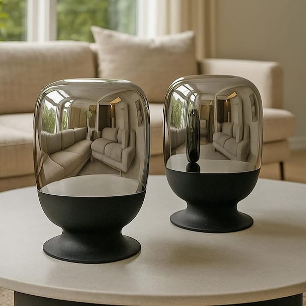 castellousa Silver 12 in. Modern Cylinder Decorative Glass Vase Set of 2