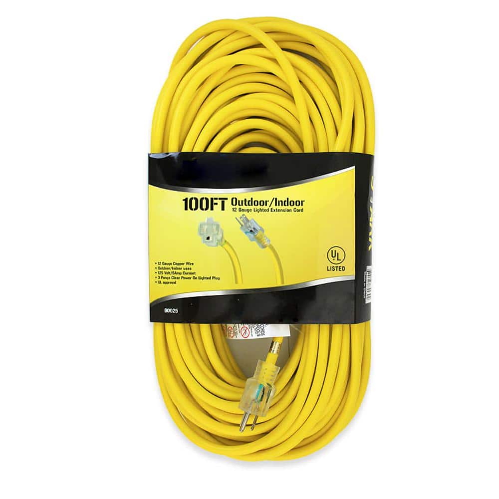 Stark 100 ft. 12/3-Gauge Indoor/Outdoor Electric Power Cable Extension Cord, Yellow