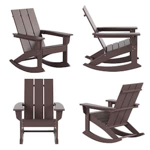 Shoreside Dark Brown Plastic Adirondack Outdoor Rocking Chair (Set of 4)