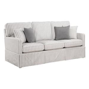 Andora 79 in. W. Straight Arm Textured Fabric Rectangle Sofa in White and Gray Striped