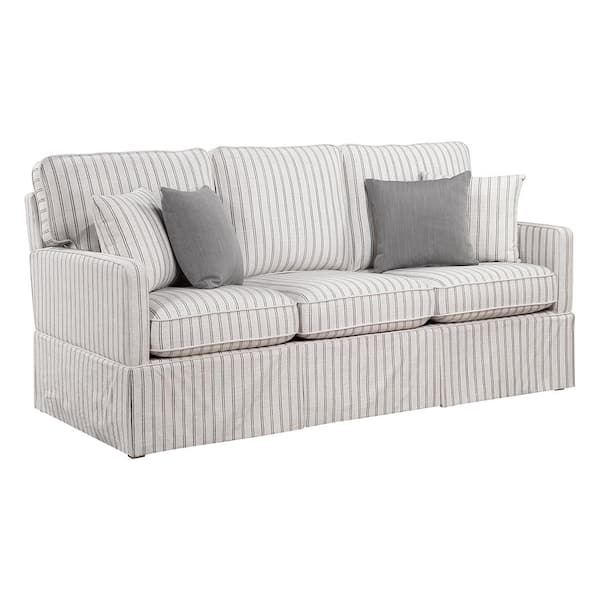 Unbranded Andora 79 in. W. Straight Arm Textured Fabric Rectangle Sofa in White and Gray Striped