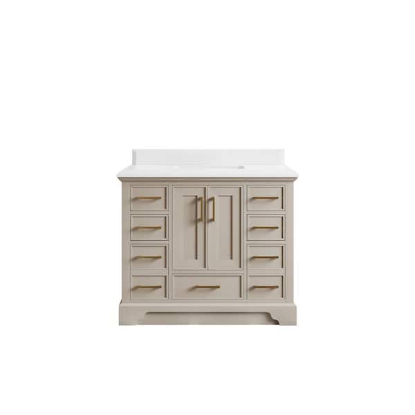 Willow Collections Charlotte 42 in. Single Sink Freestanding Fine Grain Bath Vanity with White Qt. Top Unassembled