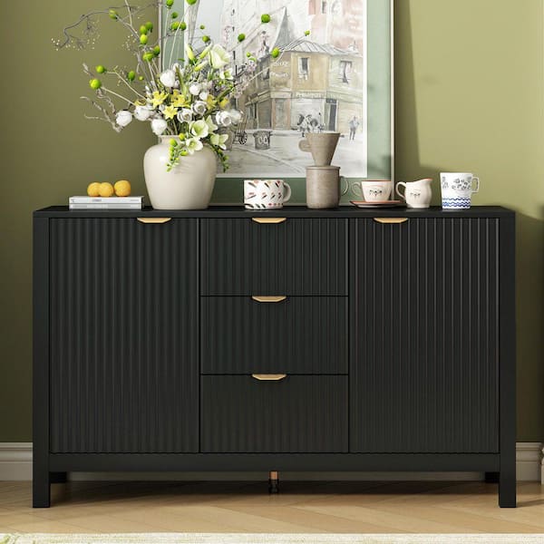 anpport Modern Black Wood 47.2 in. Sideboard with Adjustable