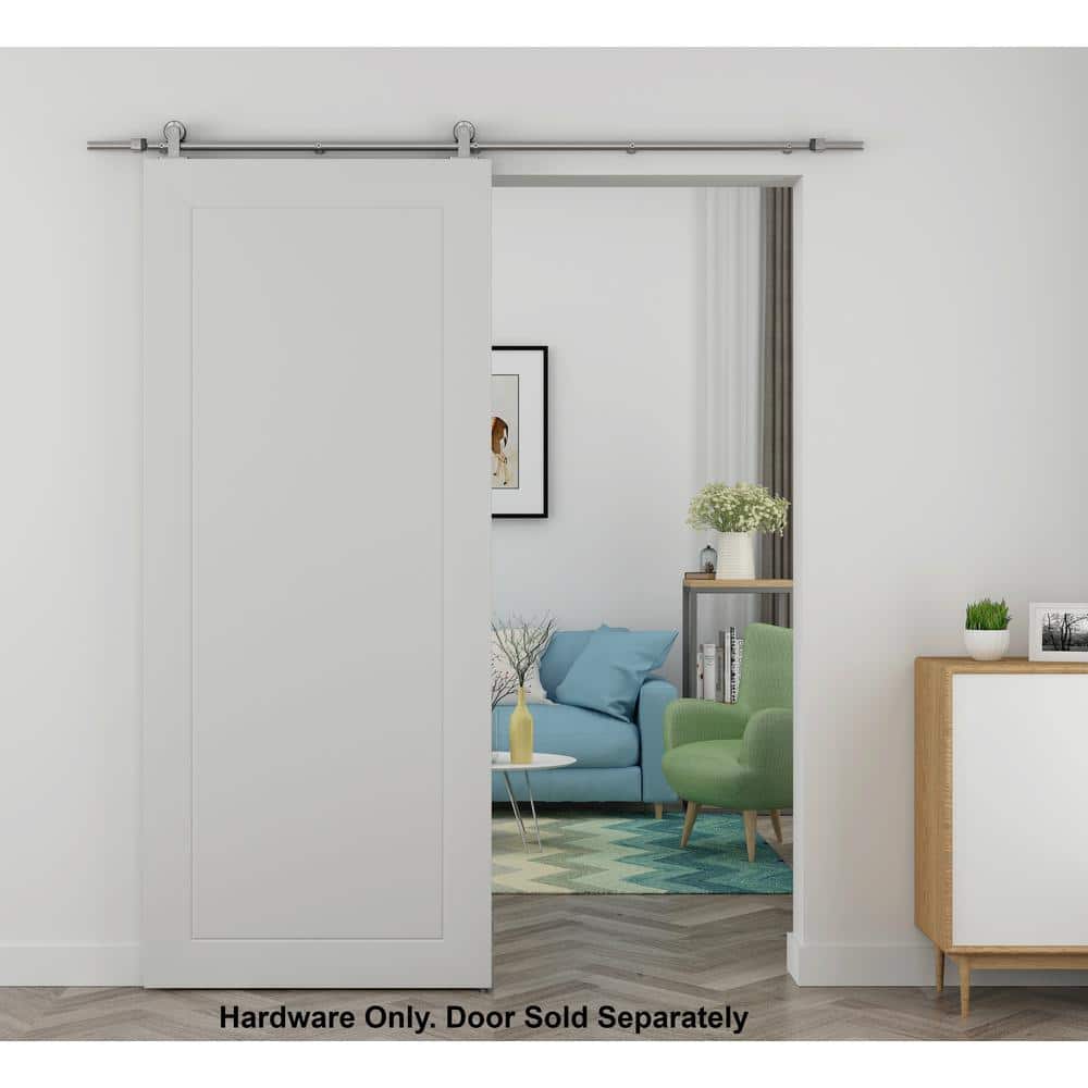 79 in. Silver Stainless Steel Sliding Barn Door Hardware Kit