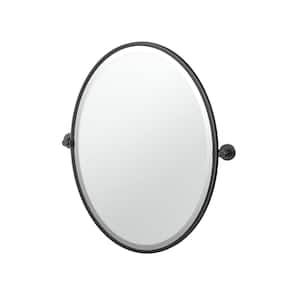 Reveal 23.38 in. W x 27.5 in. H Small Oval Framed Beveled Wall Bathroom Vanity Mirror in Matte Black