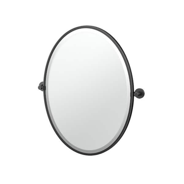 Gatco Reveal 23.38 in. W x 27.5 in. H Small Oval Framed Beveled Wall Bathroom Vanity Mirror in Matte Black
