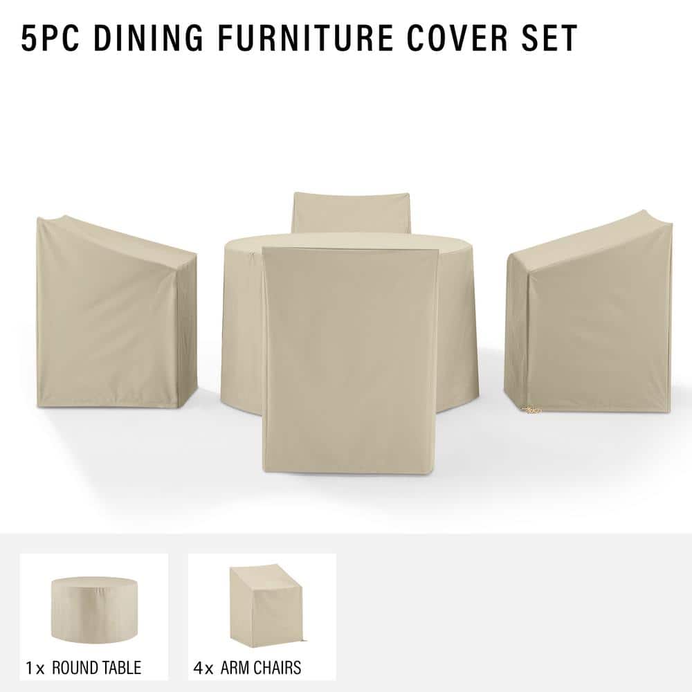 Tan Heavy-Duty Vinyl 5-Piece Outdoor Dining Furniture Cover Set