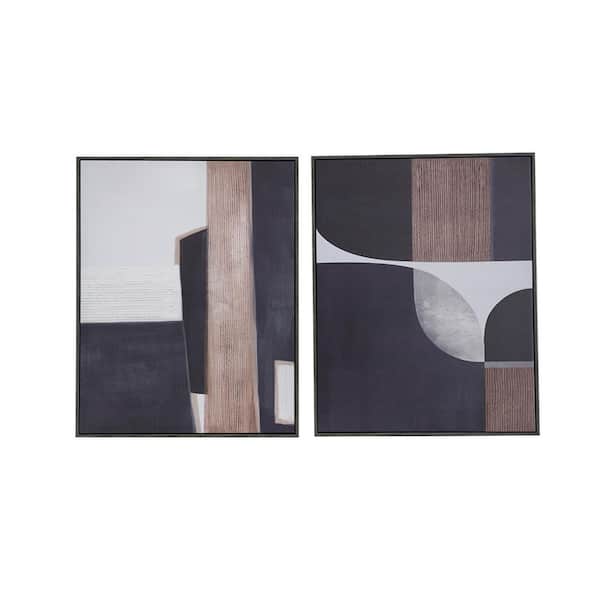 Benjara Black, Blue and Copper Wooden Framed Abstract Gesso Wall Art Prints (Set of 2)