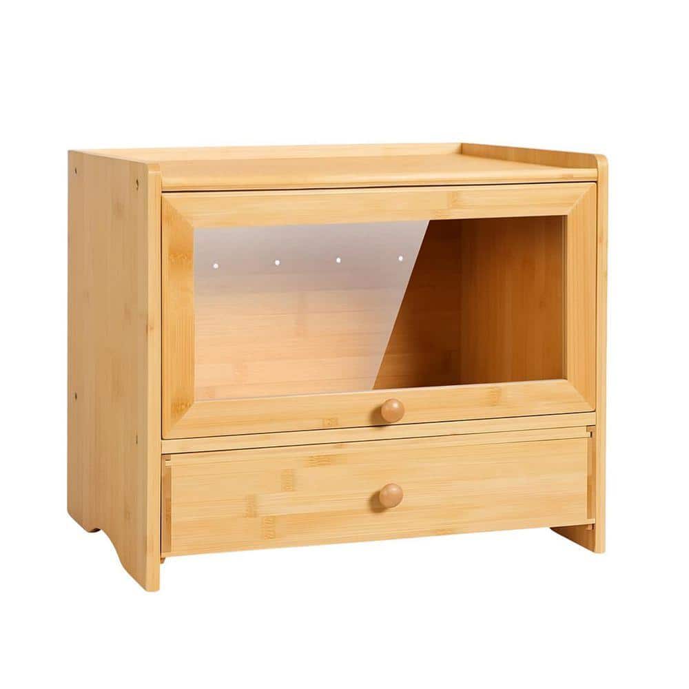 1-Piece Corner Bread Box and Plastic Bag Organizer Set with Clear Window, Farmhouse Style Kitchen Countertop Storage