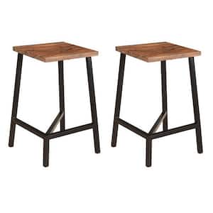 Hill Crest 24 in. Brown Solid Wood and Metal Counter Height Barstools (Set of 2)