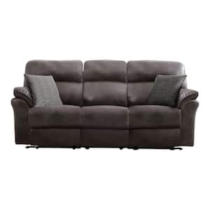 Monku 88 in. W Pillow Top Arm Faux Leather Rectangle Reclining Sofa in Dark Gray