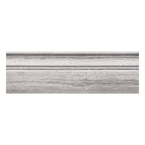 Apollo Tile Gray Grandis 4 in. x 12 in. Marble Polished Baseboard Tile Trim (3.33 sq. ft./case) 10-Pack