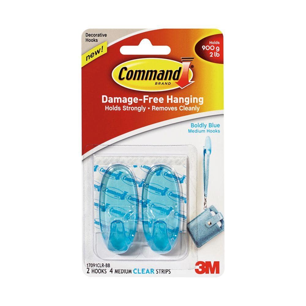 Command Medium Boldly Blue Clear Hook With Clear Strip (6-Piece ...