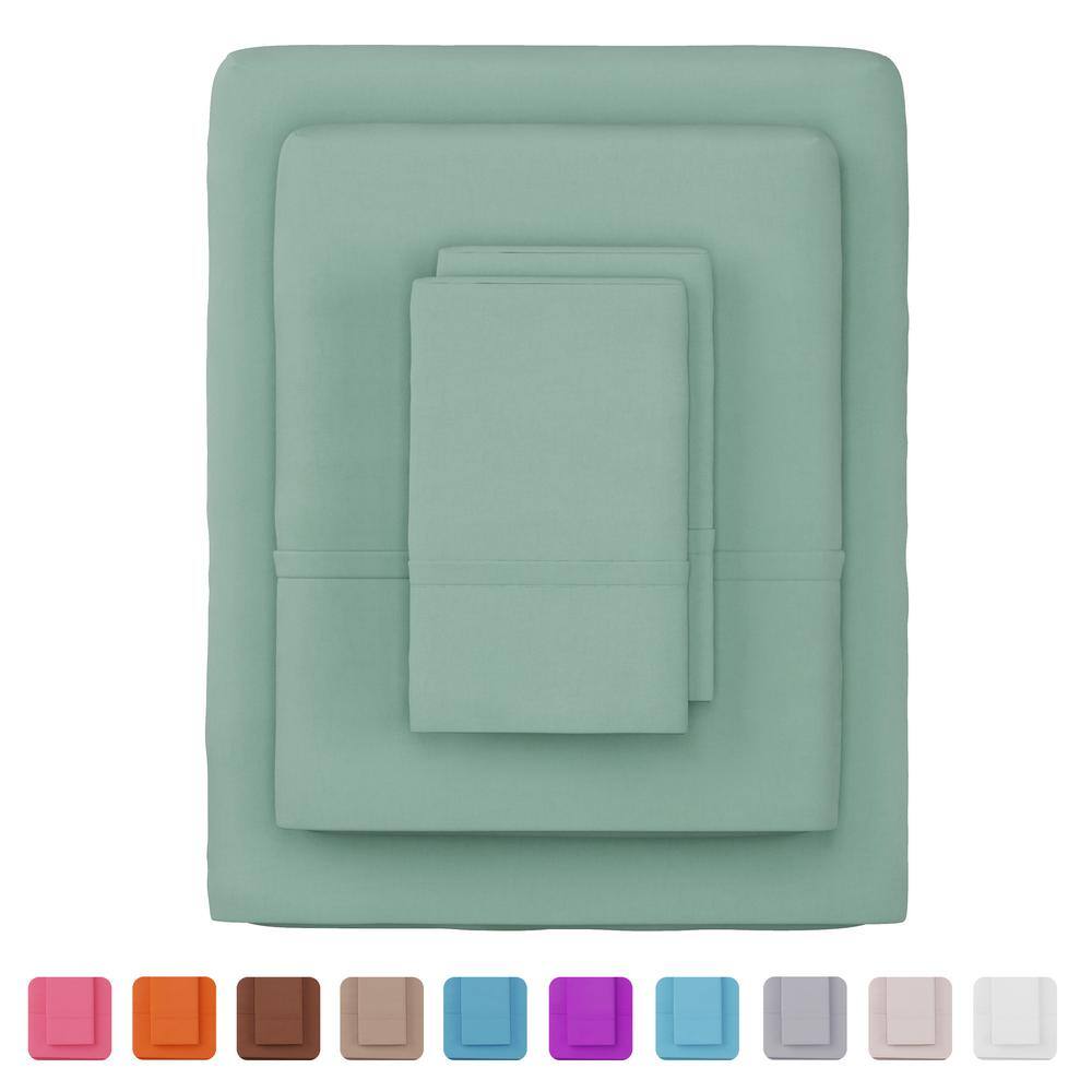 Sage Green Queen Size Microfiber Sheet Set with Pillowcases