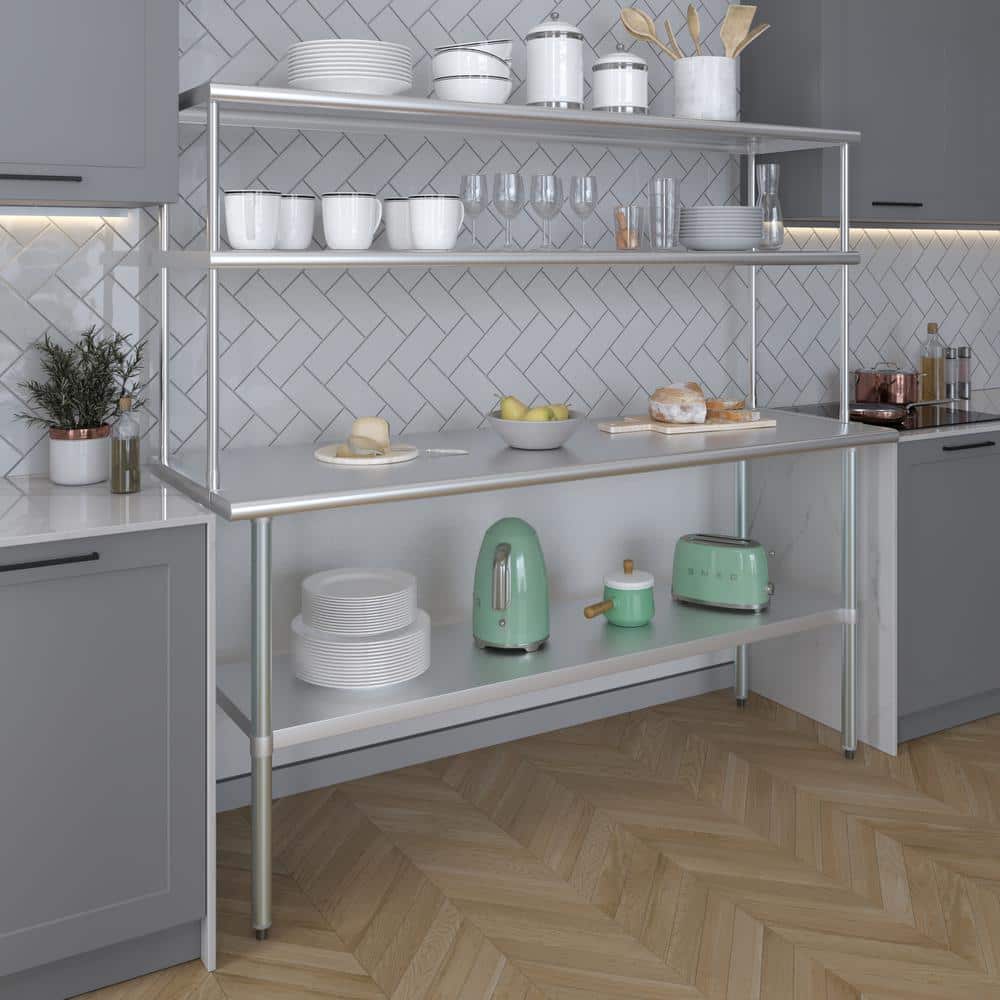 72" Stainless Steel Double-Tier Overshelf for Work Table