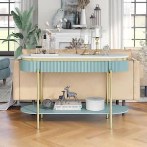 Kivelle 47.75 in. Green and White Oval Wood Console Table with Drawer