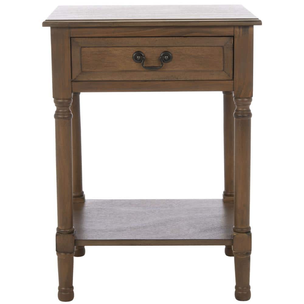 Whitney Farmhouse Brown Wood and Metal Accent Table with Storage