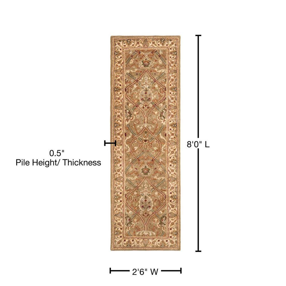 Handmade Light Green and Beige Wool Tufted Runner Rug