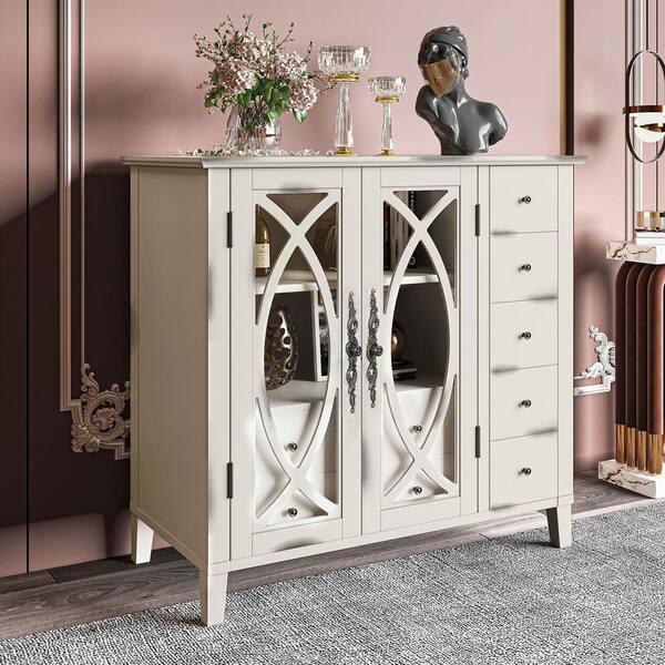 GODEER Antique White Accent Storage Cabinet Wooden Cabinet with ...