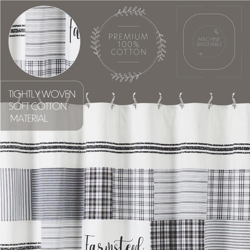 Sawyer Mill Black Stenciled Patchwork Cotton Shower Curtain 72x72