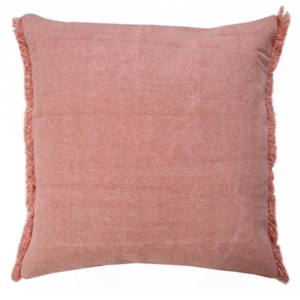LR Home Neera Dusty Rose Light Pink Solid Fringe Soft Polyfill 20 in. x 20 in. Throw Pillow