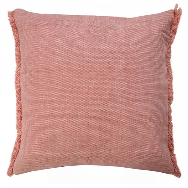 Unbranded Neera Dusty Rose Light Pink Solid Fringe Soft Polyfill 20 in. x 20 in. Indoor  Throw Pillow