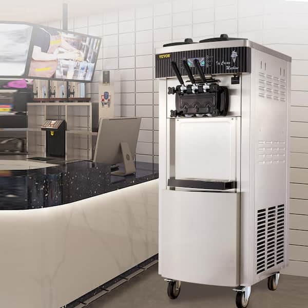 VEVOR 2200W Commercial Soft Ice Cream Machine 3 Flavors 5.3 to 7.4 Gal./H Auto Clean LED Panel Commercial Ice Cream Maker, Silver