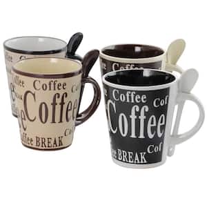 Dolce Cafe 10 oz. Assorted Designs Ceramic Cup and Spoon Set (8-Piece)