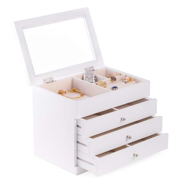 Jewelry Box with Glass Lid, 3-Layer Jewelry Organizer, 2-Drawers PUH8HQ -  The Home Depot