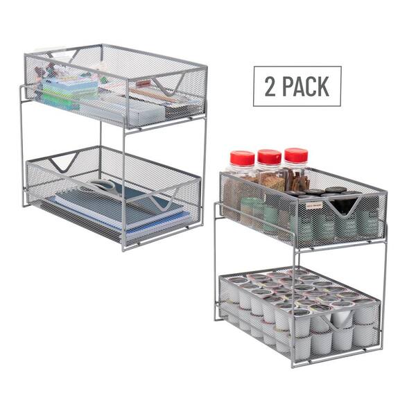   Basics 2-Tier Sliding Drawers Basket Storage Organizer,  Silver : Home & Kitchen
