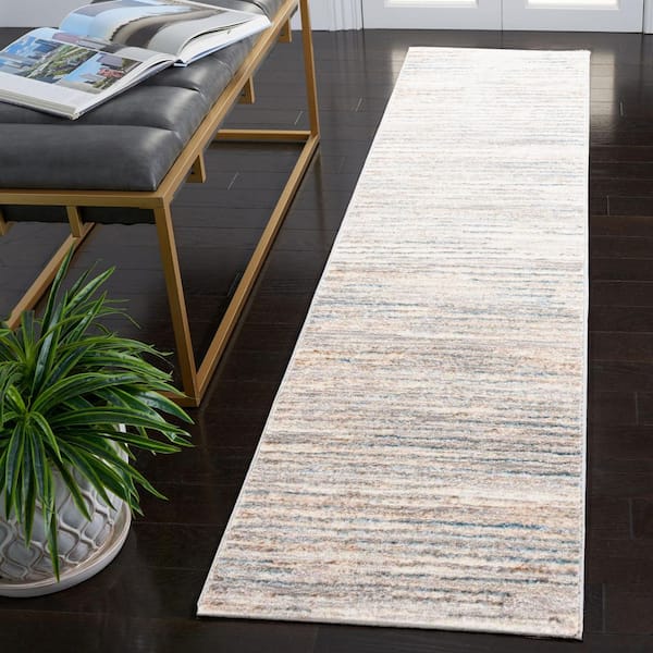 Martha Stewart 2 ft. x 7 ft. Gray/Blue Striped Marle Runner Rug