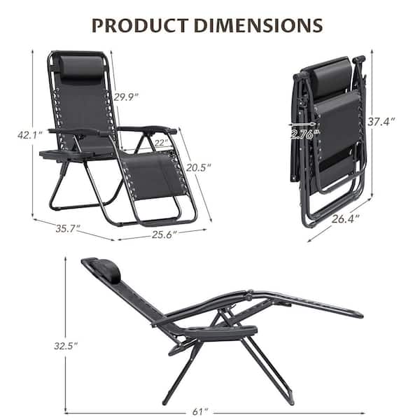 Tozey 2-Piece Black Zero Gravity Black Metal Lawn Chair Set