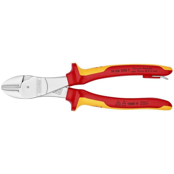 KNIPEX High Leverage Diagonal Cutters-1000V Insulated-Tethered Attachment, 8"