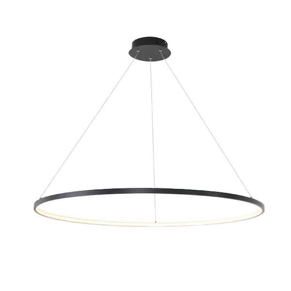UMEILUCE Circle 1-Light Dimmable Integrated LED Black Chandelier for Dining Living Room 32 in.