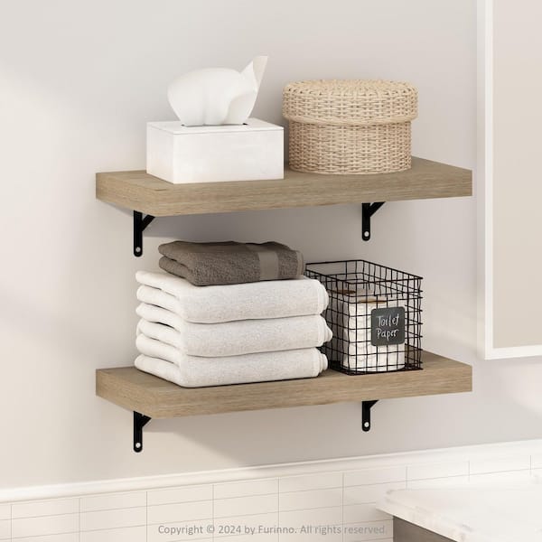 Furinno Tanna 1.65 in. Tall Natural Wood Wall Mounted Bookcase (Set of 2)