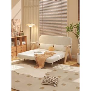 41.73 in. Burlywood Beige Twin Size Folding Linen Sofa with Frame