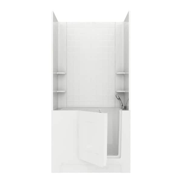 Unbranded NOVA Heated Rampart 4 ft. Walk-in Non-Whirlpool Bathtub with 4 in. Tile Easy Up Adhesive Wall Surround in White