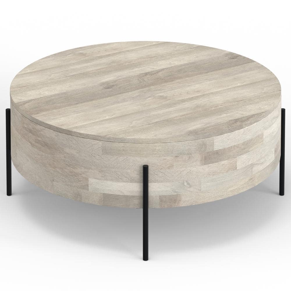 Rayburn White Wash Mango Wood and Metal Round Coffee Table