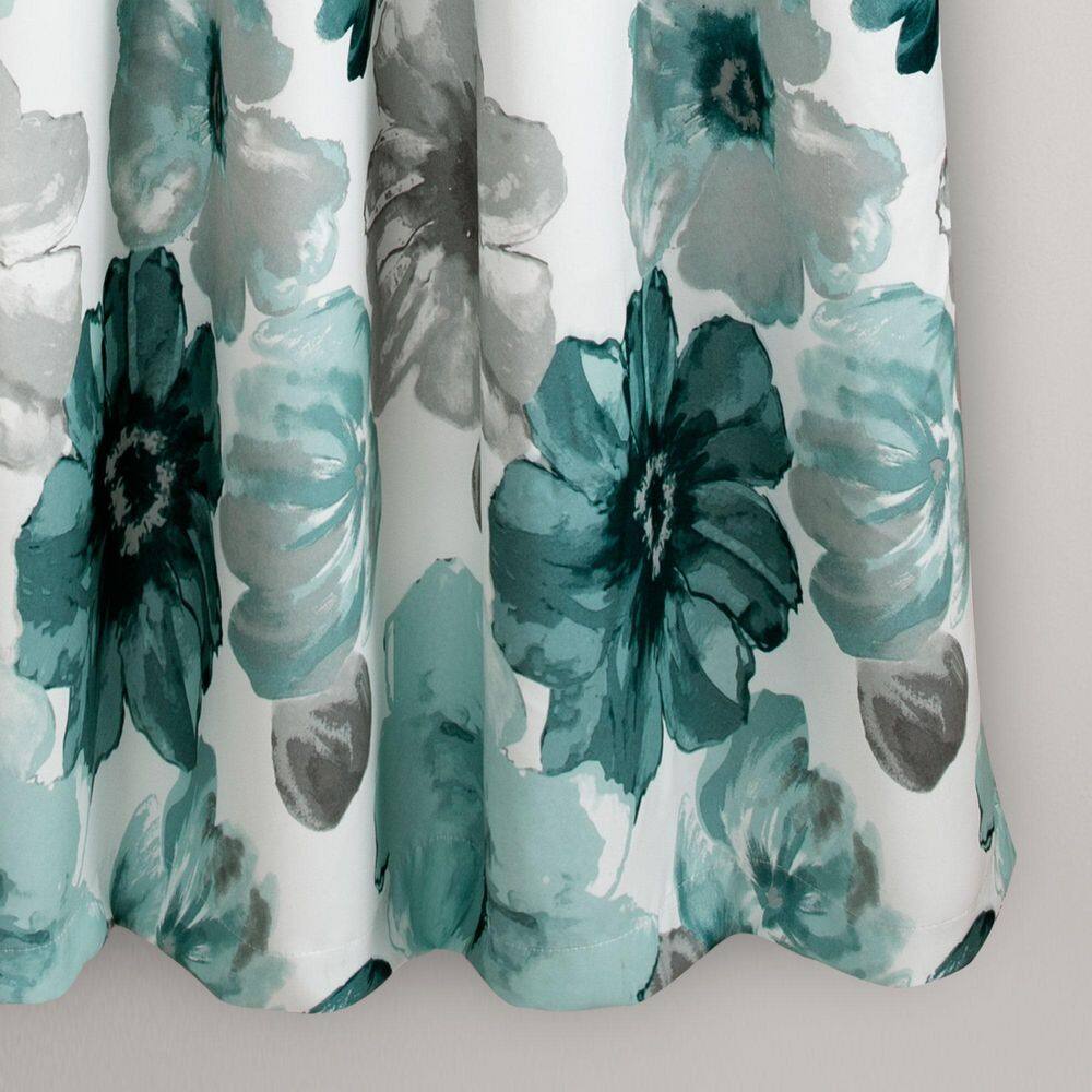Leah Blue Floral Polyester Light Filtering Curtain Panels