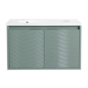 18.2 in. D x 29.9 in. W x 18.5 in. H Single Sink Floating Bath Vanity in Green with a White Resin and White Ceramic Top