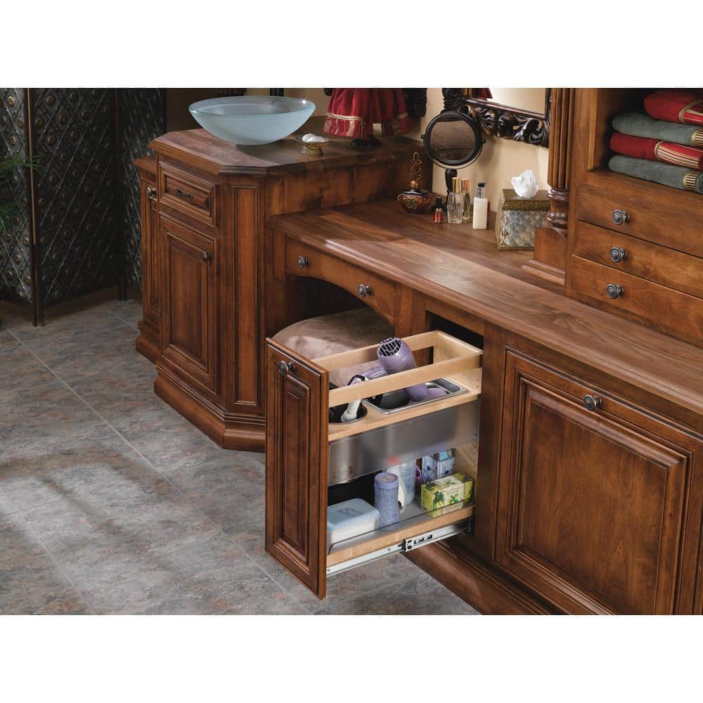 Natural Maple Under Sink Vanity Organizer with Soft Close Slides