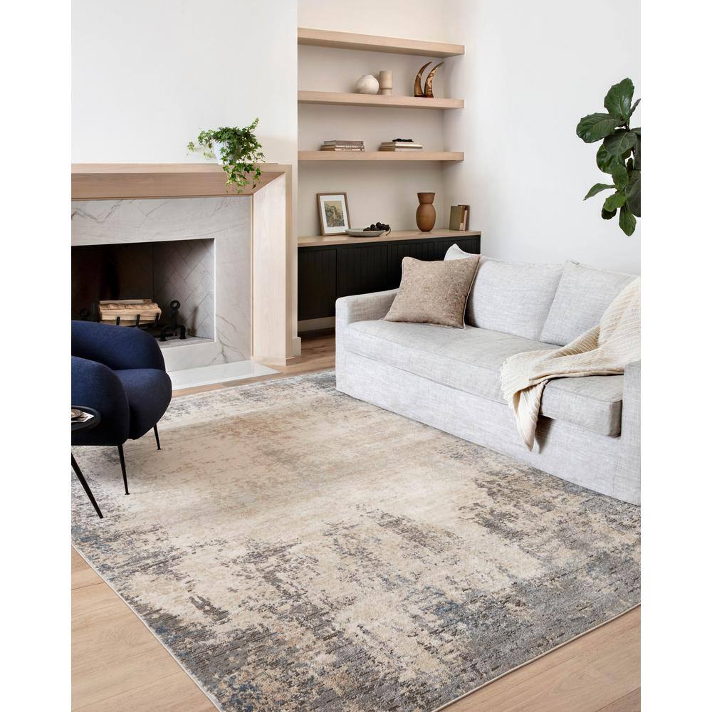 Ivory and Mist Rectangular Synthetic Reversible Accent Rug