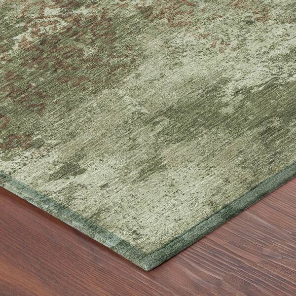 Chantille Machine Washable Indoor/Outdoor Abstract ACN2788 Olive 8 ft. x 8 ft. Round Rug