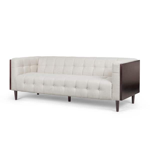 Noble House Penman 89.75 in. Beige and Brown Polyester 3-Seats Sofa